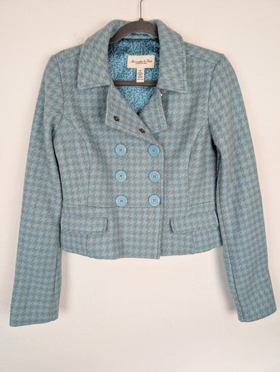 Abercrombie & Fitch Jackets & Blazers - Abercrombie & Fitch Jacket Pea Coat Tweed Plaid Wool Blue Y2K Vintage Size M